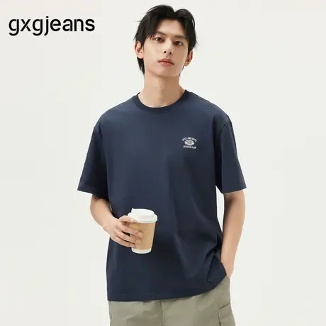 gxg.jeans男装  深蓝色潮流绣花美式休闲宽松短袖T恤男生25夏新品图片