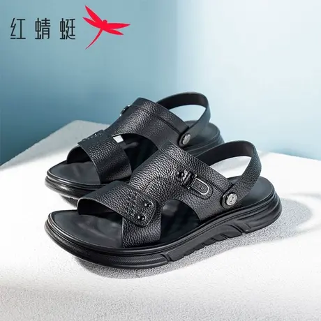红蜻蜓沙滩鞋男2025夏季新款真皮软底爸爸凉鞋男士休闲舒适凉拖鞋商品大图