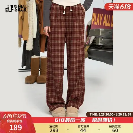 妖精的口袋安可拉红色复古格子裤女2025春新款直筒休闲阔腿裤子商品大图