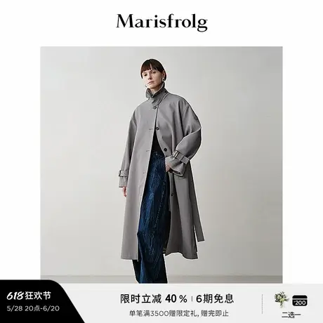 【随型风衣】玛丝菲尔秋豆沙灰绿微喇廓形都市感风衣外套图片