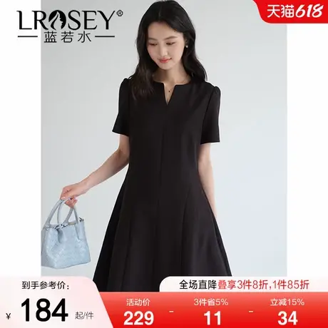 【人体工学显瘦剪裁V领小黑裙】蓝若水大码2025夏装新款A字连衣裙商品大图