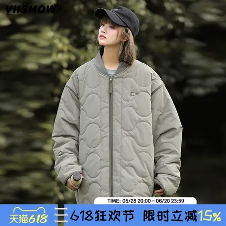 VIISHOW菱形格立领棉服男女款冬季轻薄棉袄情侣保暖棒球棉衣外套图片