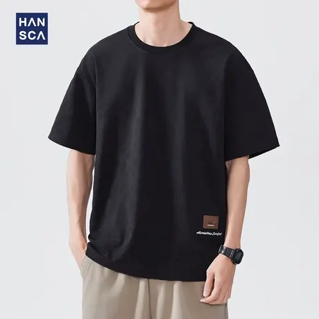 hansca 210g重磅3D浮雕肌理短袖T恤男款2025夏季时尚刺绣休闲上衣商品大图