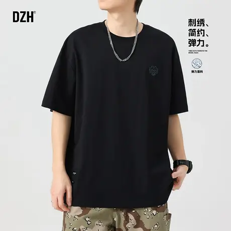 男士重工刺绣t恤男美式潮牌2025新款弹力短袖男款百搭半袖上衣潮商品大图