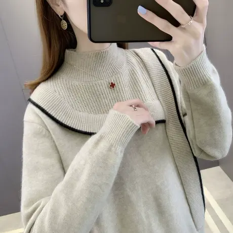 半高领毛衣女2023年秋冬新款爆款时尚洋气针织上衣宽松加厚打底衫图片