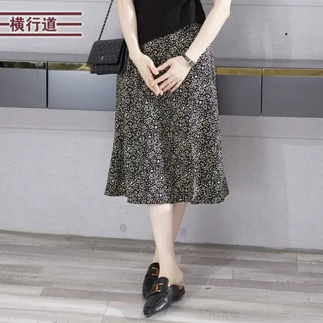 裙子女夏天碎花中长款a字一步裙 直筒包臀裙大码雪纺半身裙女夏季图片