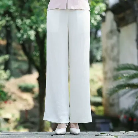 筠雅夏季新款中国风白色复古改良直筒裤新中式女装休闲裤子24J152图片