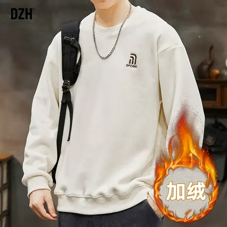 男士500克重磅卫衣男秋冬款圆领双面奥粒绒加绒加厚上衣大码男装图片