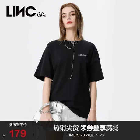 LINCCHIC金羽杰T恤休闲百搭图案印花圆领短袖女t恤夏S222TS511图片
