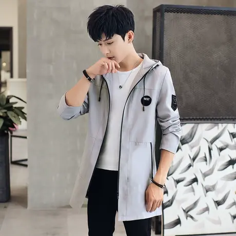男士外套春秋季新款韩版修身潮流帅气中长款风衣男装薄款休闲夹克商品大图