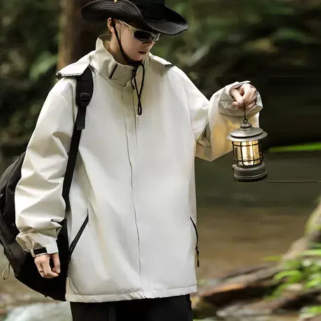 美式机能风户外冲锋衣男春秋款潮牌痞帅高领夹克大码防风防水外套商品大图