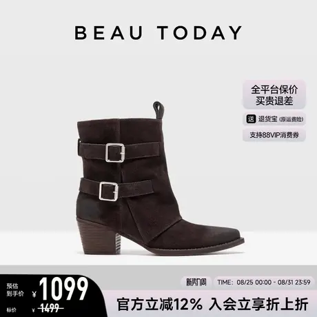 BeauToday短筒靴女款2025新款秋冬季BT尖头切尔西靴高跟靴女靴子图片
