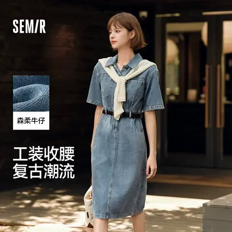 森柔牛仔|森马牛仔连衣裙女工装风收腰显瘦夏港风中长裙复古潮XY商品大图