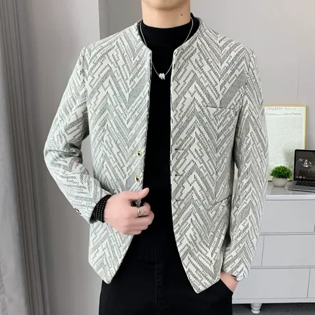 春秋季立领呢子小西装男士韩版痞帅中山装高级感潮流西服外套青年商品大图