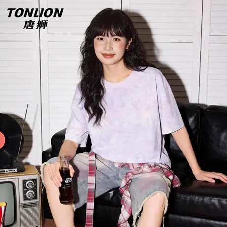 唐狮官方大码短袖t恤女2026新款夏季个性扎染显瘦半袖打底上衣VC图片