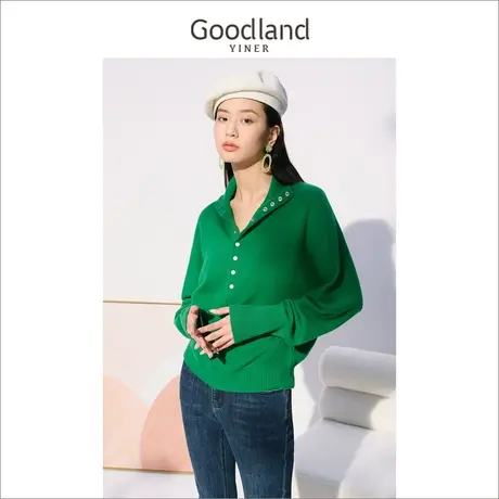 起球-音儿美地女装2022秋季新款长袖套头毛衣女polo领针织衫商品大图