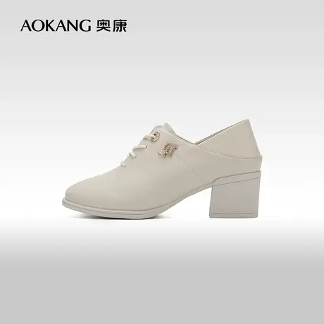 【门店发货】奥康女鞋 秋季新款女士皮鞋工作鞋粗高跟单鞋系带商品大图