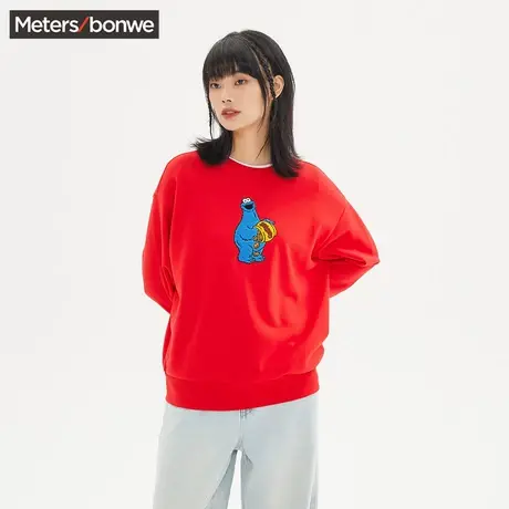 国货美特斯邦威卫衣女MTEE春秋宽松圆领抗菌印花流行套头上衣图片