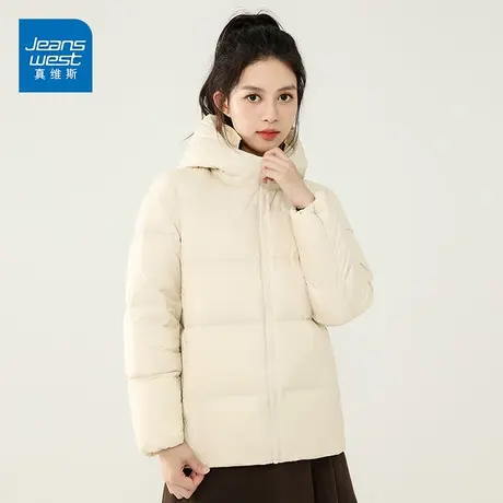 真维斯羽绒服女短款2022新款时尚连帽韩版宽松面包服冬季爆款外套图片