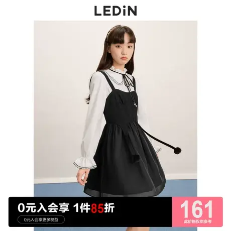 乐町纯欲收腰吊带裙休闲秋冬新款女装轻纱异质拼接早秋甜酷小黑裙商品大图