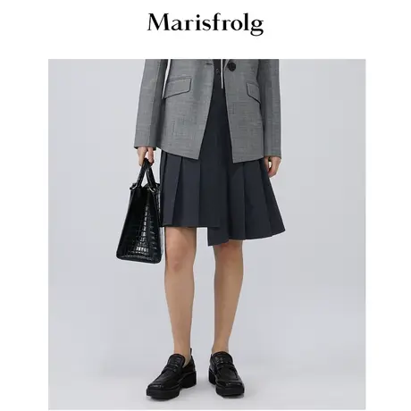 【意大利进口面料】玛丝菲尔秋季墨绿色不规则百褶半身裙商品大图