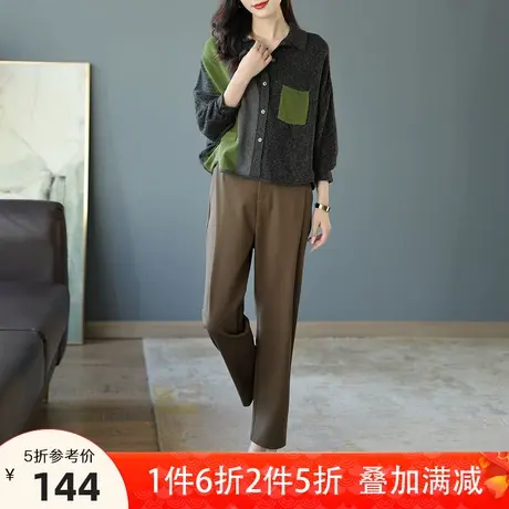 宝诗黎2023新款春季宽松韩版锥形休闲裤子黑色高腰显瘦气质西装裤商品大图