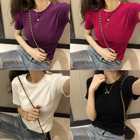 短袖t恤女ins潮网红宽松韩版百搭糖果色上衣2023春夏新款洋气超仙商品大图