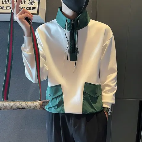 卫衣男春秋ins潮牌痞帅23新款立领半拉链拼色高级感学生上衣外套图片