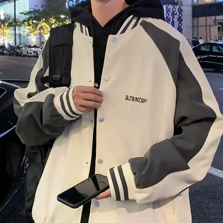 潮牌休闲美式棒球服男春秋季ins港风高街宽松开衫飞行员夹克外套图片