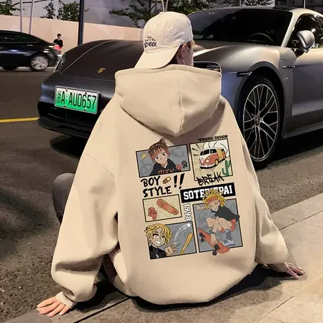 纯棉潮牌卫衣男春秋季2025新款宽松男生连帽外套动漫嘻哈美式高街商品大图