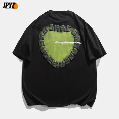 美式短袖t恤男发泡印花百搭体恤高街潮牌宽松纯棉夏季男生半袖潮图片