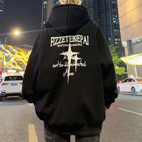 oversize纯棉连帽卫衣男秋冬季加绒加厚重磅情侣帽衫宽松上衣外套商品大图