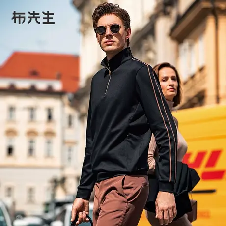 MrBu布先生隐形拉链口袋长袖t恤秋季新款条纹立领男装BT12320商品大图