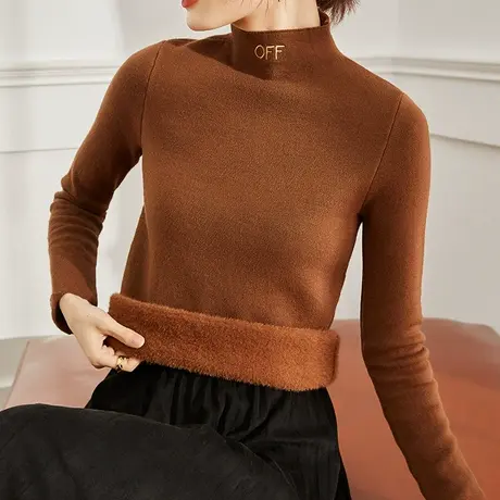 半高领加绒加厚一体绒打底衫毛衣女秋冬套头保暖内搭套头针织上衣商品大图