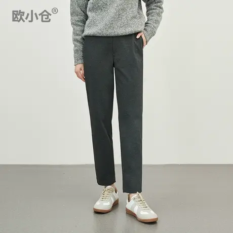 欧小仓厚而不僵的糯米裤 针织锥型运动西裤 松紧腰秋冬弹力九分裤图片