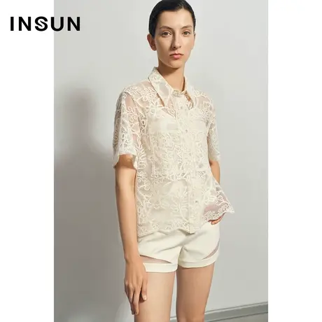 INSUN恩裳夏季微透感绣花直身衬衫商品大图