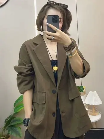 西装外套女2023春秋季韩版大码宽松纯色开衫休闲单排扣小西服上衣商品大图