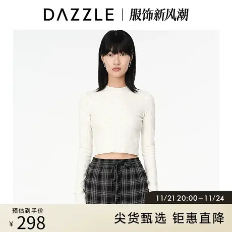 DAZZLE地素奥莱 白色老花印花打底衫长袖T恤女2D4B5011B图片