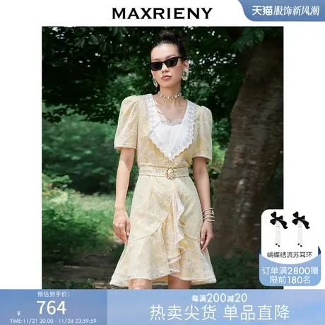 MAXRIENY搭片围裹式复古短裙夏季蕾丝波点连衣裙图片