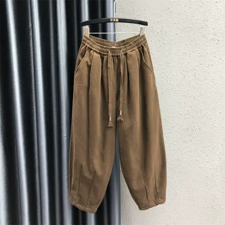 欧货加绒保暖阔脚哈伦裤女23秋季新款松紧腰系带宽松显瘦萝卜裤潮商品大图