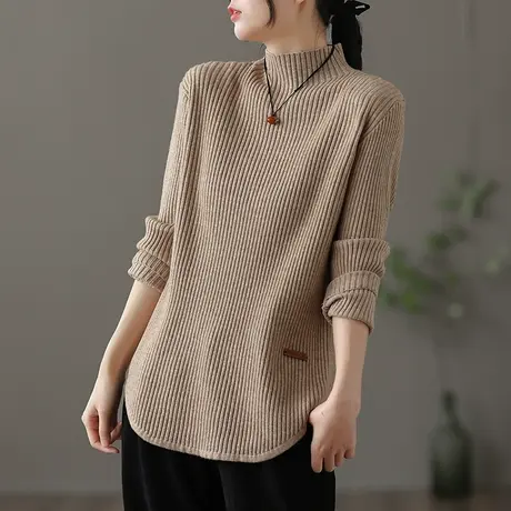 dza 复古条纹高领加厚毛衣女士秋冬内搭打底衫宽松上衣休闲针织衫图片