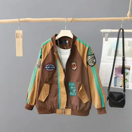 秋装新款小个子休闲短款夹克拼接撞色棒球服宽松外套学生百搭上衣商品大图