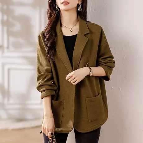 女士休闲西装外套春秋季新款宽松加大码女装文艺显瘦百搭长袖西服商品大图