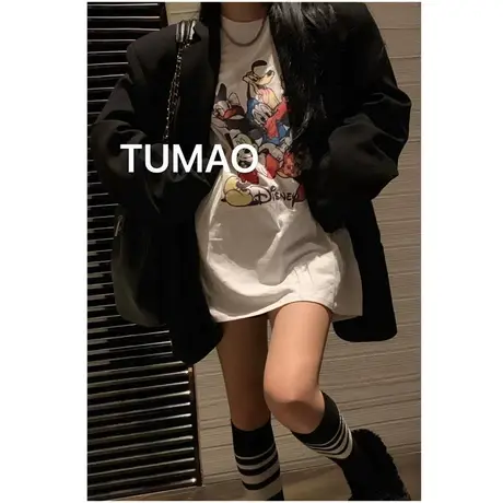 卡通动漫印花基础款长袖T恤女2023秋装新款韩版宽松外穿潮ins上衣商品大图