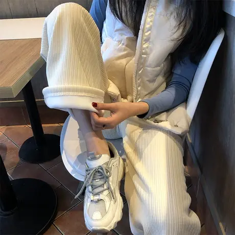 裤子女春秋冬2023年新款雪尼尔宽松高腰垂感加绒加厚阔腿灯芯绒裤图片