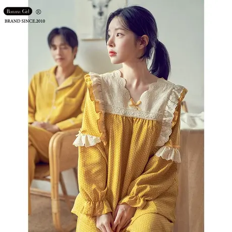 Bananagirl情侣睡衣秋季新款女套甜美长袖少女情侣宽松家居服抗菌商品大图