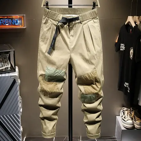 夏季薄款休闲裤男直筒宽松百搭男士补丁潮牌韩版潮流长裤子男学生商品大图