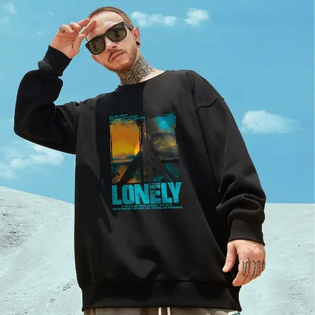 国潮oversize大码男潮牌ins加绒圆领加绒胖子秋冬季加肥加大卫衣图片