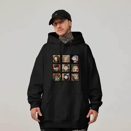 oversize美式复古卫衣男生秋冬加绒衣服连帽外套高街潮牌2025新款商品大图