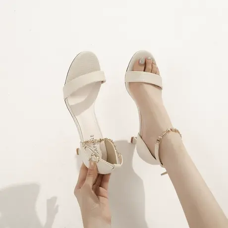 露趾夏季凉鞋女2024年新款性感时尚一字带水钻百搭气质细跟高跟鞋商品大图